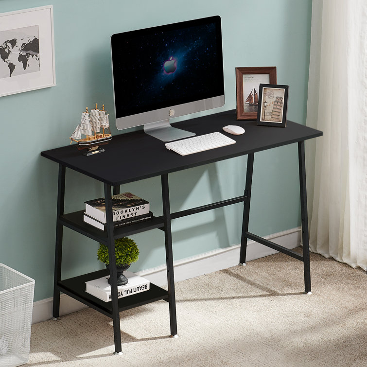 Kempst 43 Inch Computer Desk with Storage Shelves, Home Office Writing Desk, Study Table for Small Space
