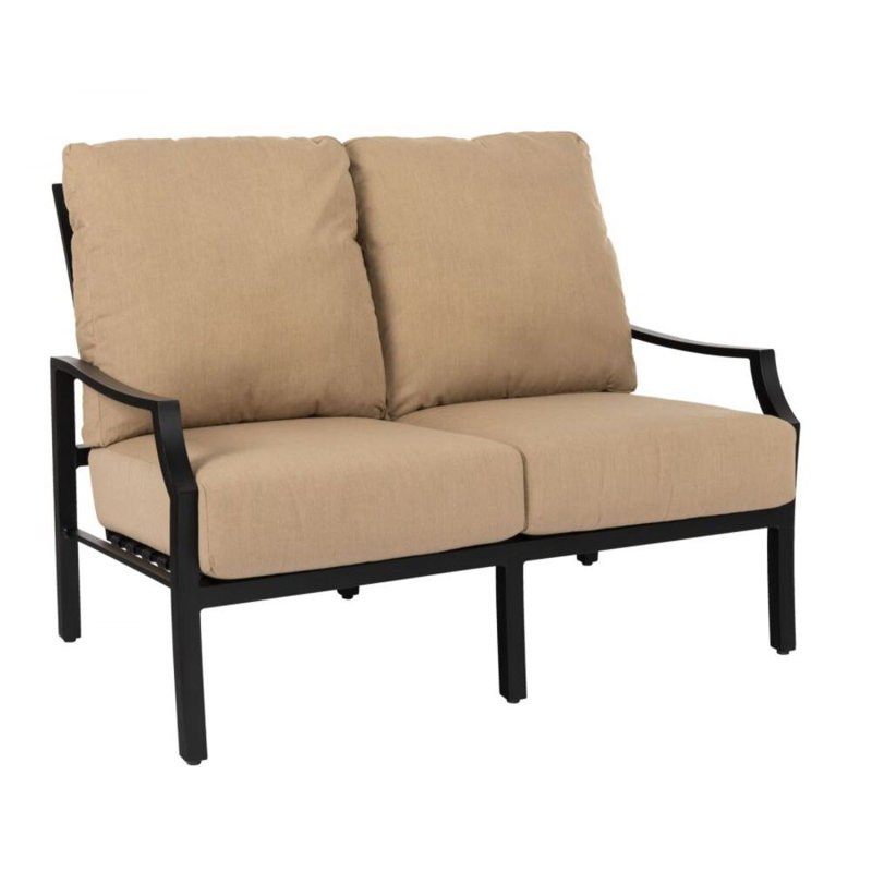 Nico 51'' Wide Metal Loveseat with Cushions, Hedge Flannel Sunbrella® Flannel, Textured Black
