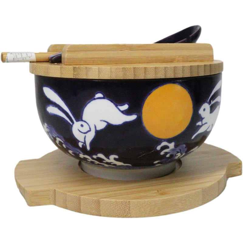 Ensemble de baguettes Moon Lapin Donburi Ramen avec couvercle et cuillère
