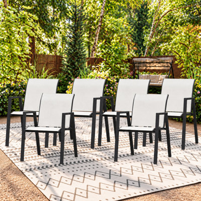 Outdoor PVC-coated polyester Dining Chairs Set of 6, Patio Stacking Armchair with Metal Frame and Backrest for Outdoor