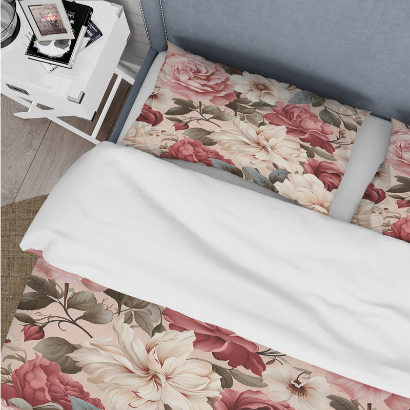 Literie rétro avec motif victorien II, Housse de couette pour grand lit et 2 taies décor