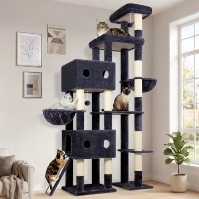 84-inch Tall Multi-level Cat Tree Tower With 9 Sisal Scratching Posts, 2 Cat Condos, Hammock & Oversized Plush Perch - Ideal For Indoor Multi-cat Household