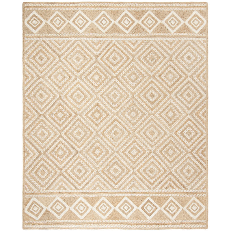 Derryberry Hand Woven Jute and Cotton Geometric Rug, Rectangle 9' x 12'