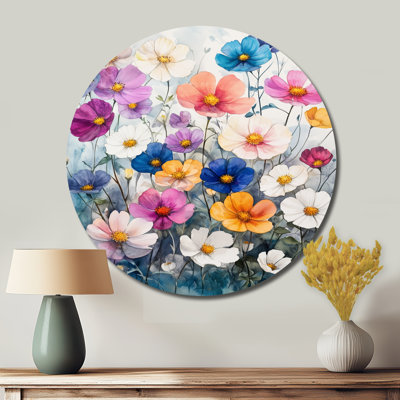 Red Yellow Watercolor Poppy Field - Poppies Round Metal Wall Decor