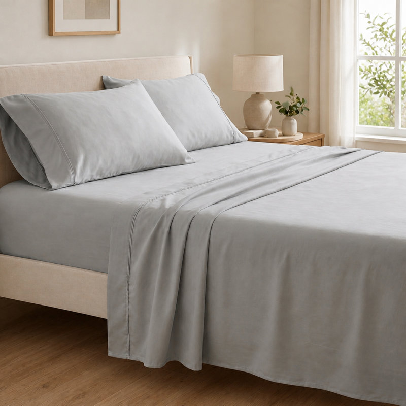 Cooling Bamboo Rayon Hypoallergenic Bedding Set, Twin Extra Long Sheet Set with 2 Pillowcases, Pewter