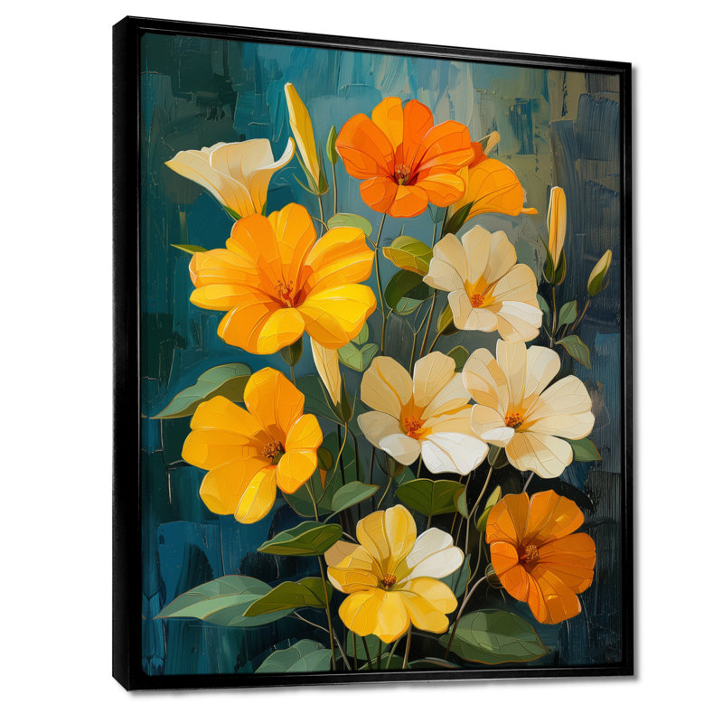 Jaune, blanc, jardin vibrant, Morning Glory - Morning Glory, art mural, H 24 po x l 32 po, Toile tendue