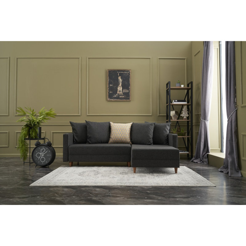 Canapé-lit Everdina, Accoudoir à droite (vu de face), 100 % polyester anthracite