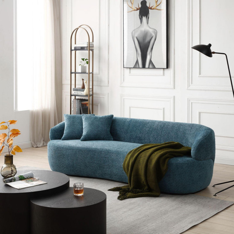 Canapé incurvé de style Mid-Century moderne, Bleu clair