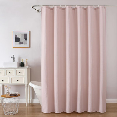 Blush Pink Shower Curtain Set, Waffle Textured Heavy Duty Fabric Shower Curtain For Bathroom, Luxury Hotel Weighted Bath Curtain With 12 Plastic Hooks, Machine Washable