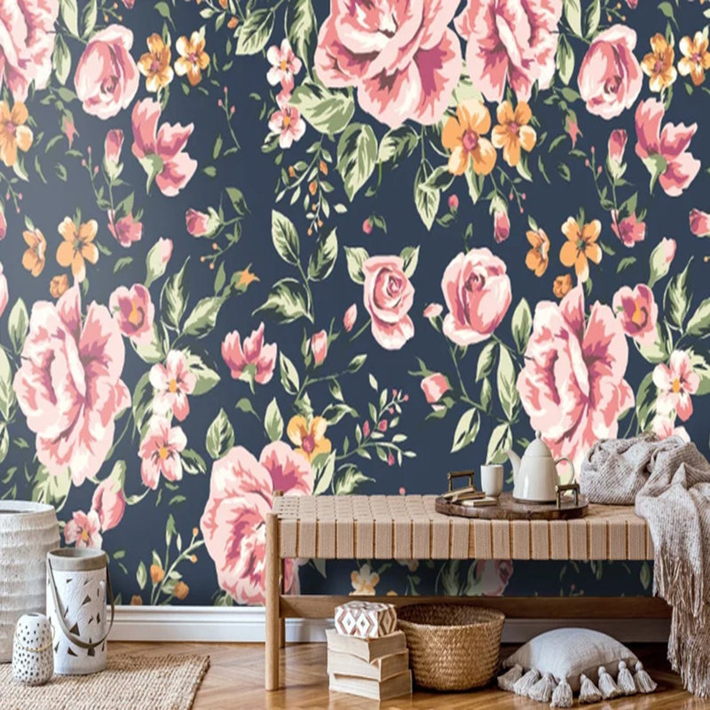 Série de papier peint Midnight Rose Garden, L 96 po x l 108 po