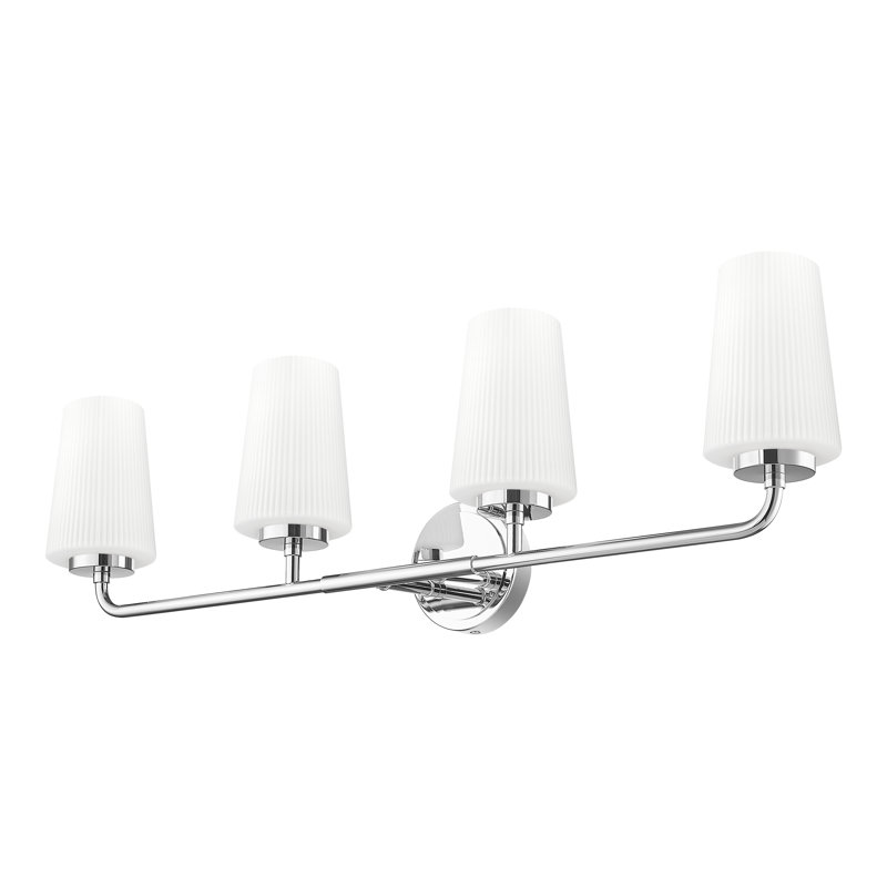 Coiffeuse Mathieson, H 9,5 po x l 32 po x P 6,5 po, Chrome chrome, Quatre lumières