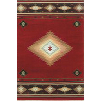 Red Themed Straw Motif Geometric Patterned Vintage Decorative Rug Machine Washable