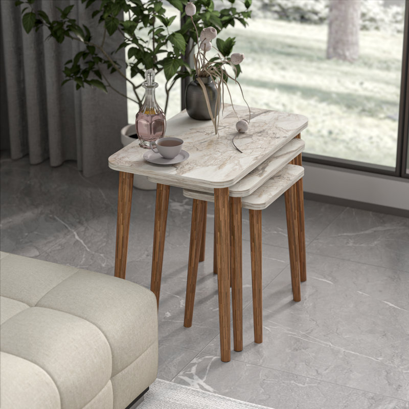 Nyda Nesting Tables, White Marble
