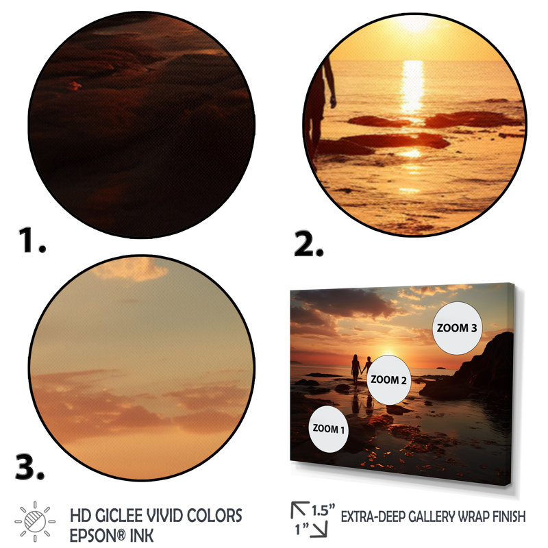 Beach Photo Sunset Serenade X - Décoration murale plage, Cadre simple argenté, H 34 po x l 44 po x P 1,5 po