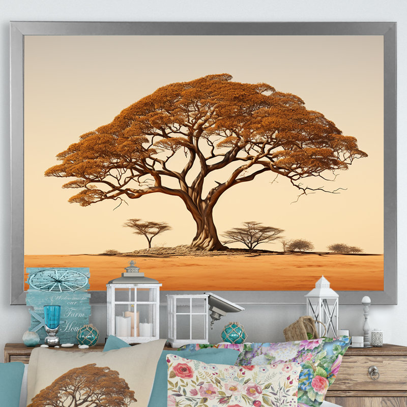 Arbre africain sur l'arbre, reproduction sur toile, Cadre photo argenté, H 24 po x l 32 po x P 1 po
