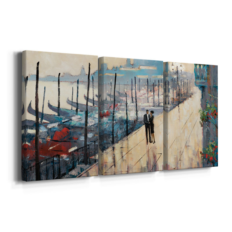 «Venice Encounter» - Toile tendue avec châssis de qualité supérieure - Prêt à être accroché, H 27 po x l 54 po x P 1 po