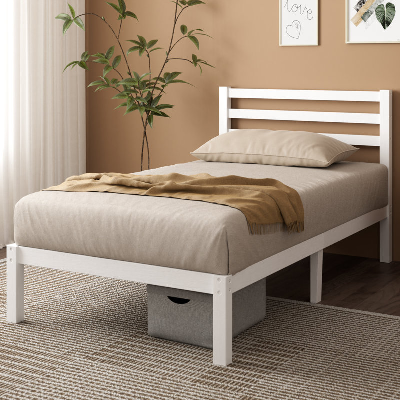 Midajah Bamboo Bed Frame with Slatted Headboard, White, Single (90 x 190 cm)
