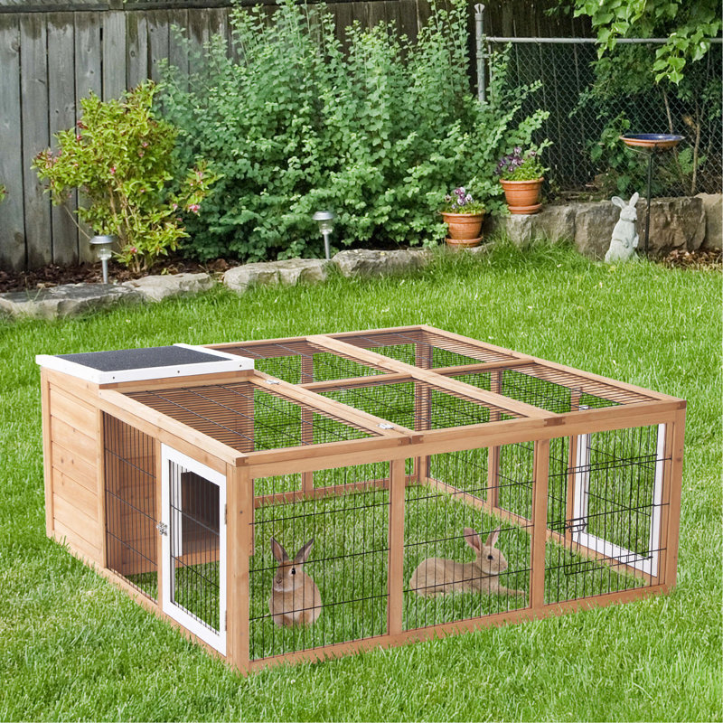 Cage à lapin avec cage principale rabattable et ouverte, Naturel