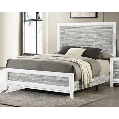 Très grand lit avec finition bicolore grise / blanche et tête de lit pour lattes de cadre de chambre à coucher