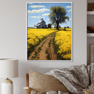 «Countryside Farm Road Yellow Spring Fields» sur impression sur toile