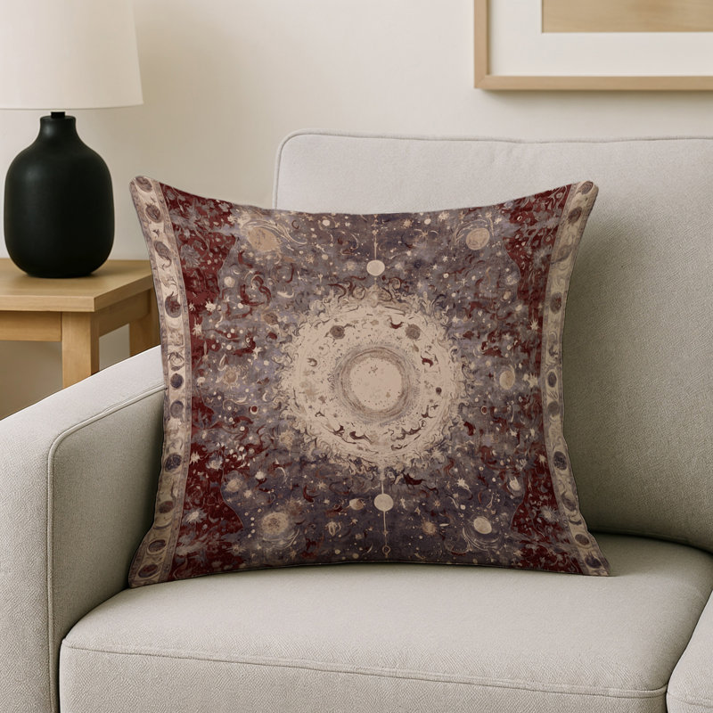 Coussin décoratif intérieur / extérieur gris Modern Modern, Carré 20 po, Bourgogne / gris abstrait