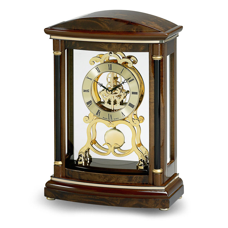 Roman Numeral Walnut Quartz Movement / Crystal Tabletop Clock in