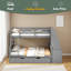 Lit simple superposé au dessus d'un lit double avec lit gigogne et bureau intégré, trois tiroirs de rangement et une tablette-852970643