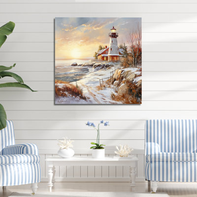 «Coastal Light House Charm in Winter I», reproduction sur toile