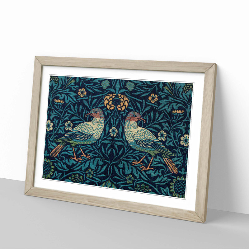 Flowers and Birds Pattern by William Morris - Framed Print, 27cm H x 36cm W x 2cm D, Oak Framed
