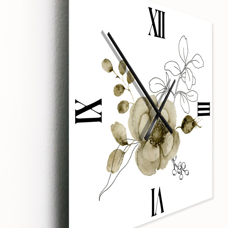 Horloge murale anémone bouquet de fleurs avec branches d'eucalyptus II, Moyen
