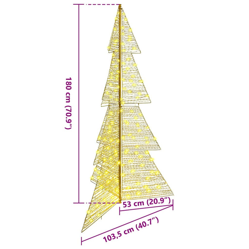 vidaXL Christmas Tree with 240 LEDs Acrylic, 180cm H x 104cm W x 53.5cm D, Warm White/Gold