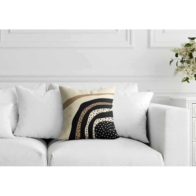 Coussin décoratif intérieur / extérieur en polyester filé Willow, 19 po x 19 po, Noir / blanc cassé / beige