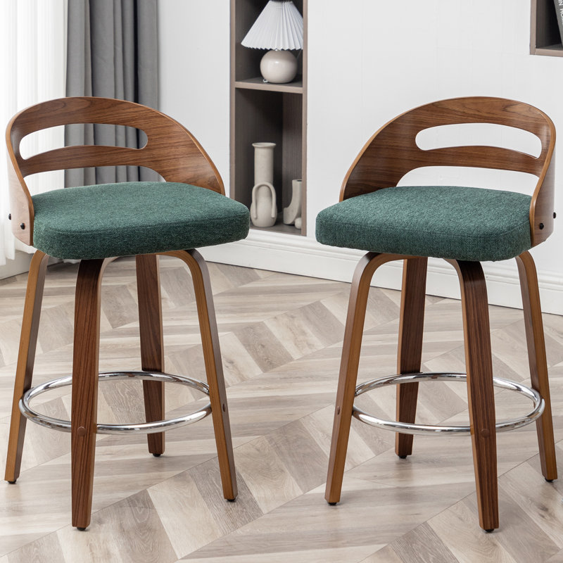 Mahtab Upholstered Swivel Bar Stools, Counter Stool (25.19" Seat Height), Green
