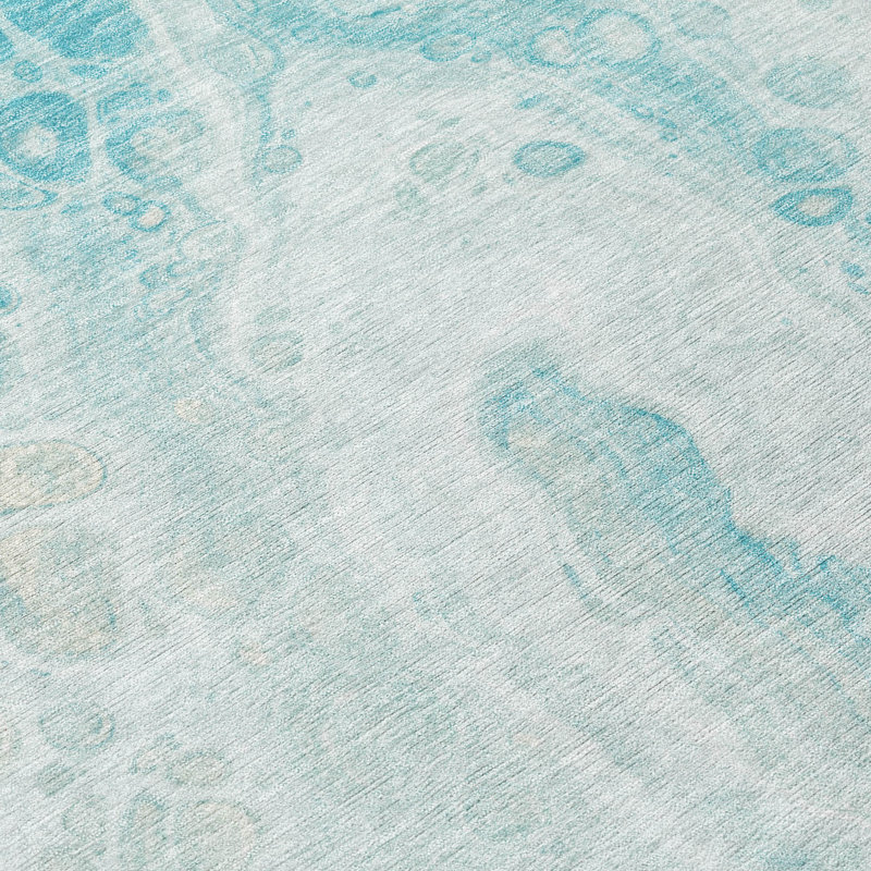 Machine Washable Indoor/Outdoor Xhevrie Teal Rug, Rectangle 8' x 10'