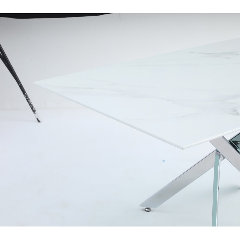 Modern rectangular tempered glass table and silver iron frame