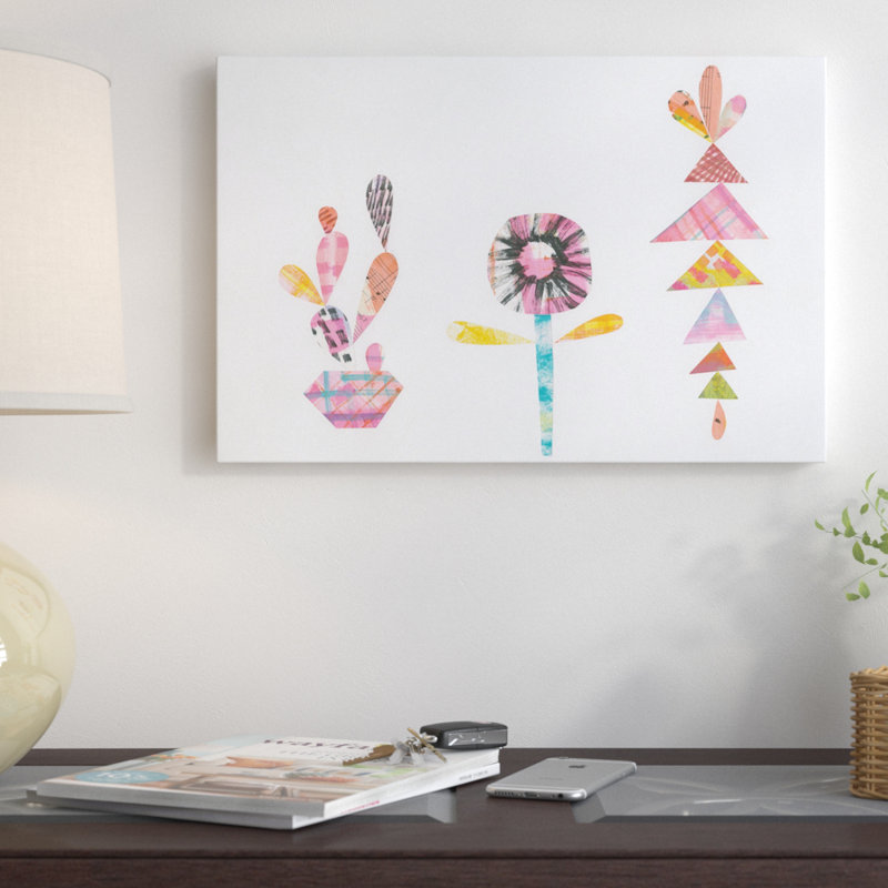 " Collage Cactus IX ", 12" H x 18" W x 1.5" D, Wrapped Canvas, White