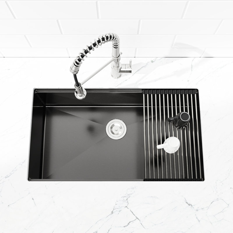 304 Stainless Steel Undermount Sink, 30"X19" Black For Sleek Kitchen Look Sink 30"X19", With Layout & Drainage Basket, Black