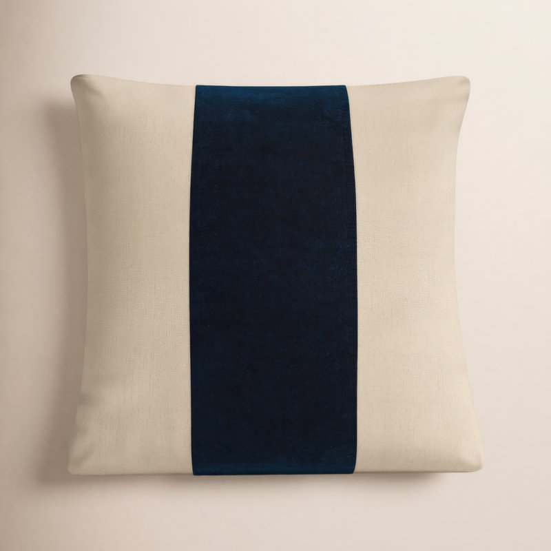Housse de coussin Kat, Bleu marine / taupe, 18 po x 18 po, Housse de coussin seulement - sans coussin