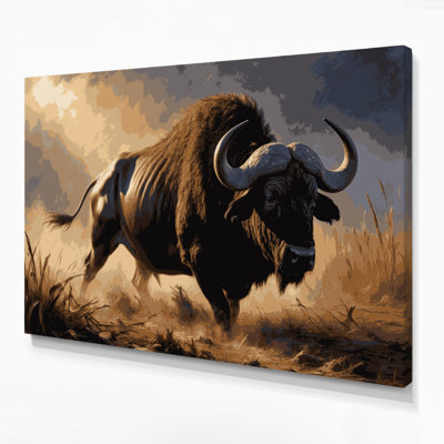 Faune, art africain sur toile brun Buffalo