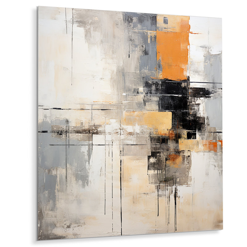 «Abstract Beige Gray Road Collage» sur métal, H 40 po x l 30 po