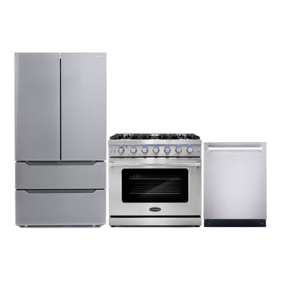 3 Piece Kitchen Package with French Door Refrigerator & 36" Freestanding Gas Range