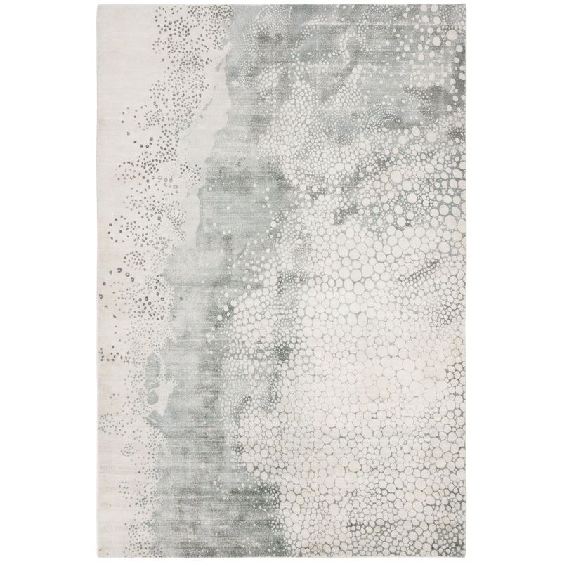 Tapis abstrait en viscose / coton tissé à la main Belle Haven en ivoire / gris, Rectangle 6 pi x 9 pi