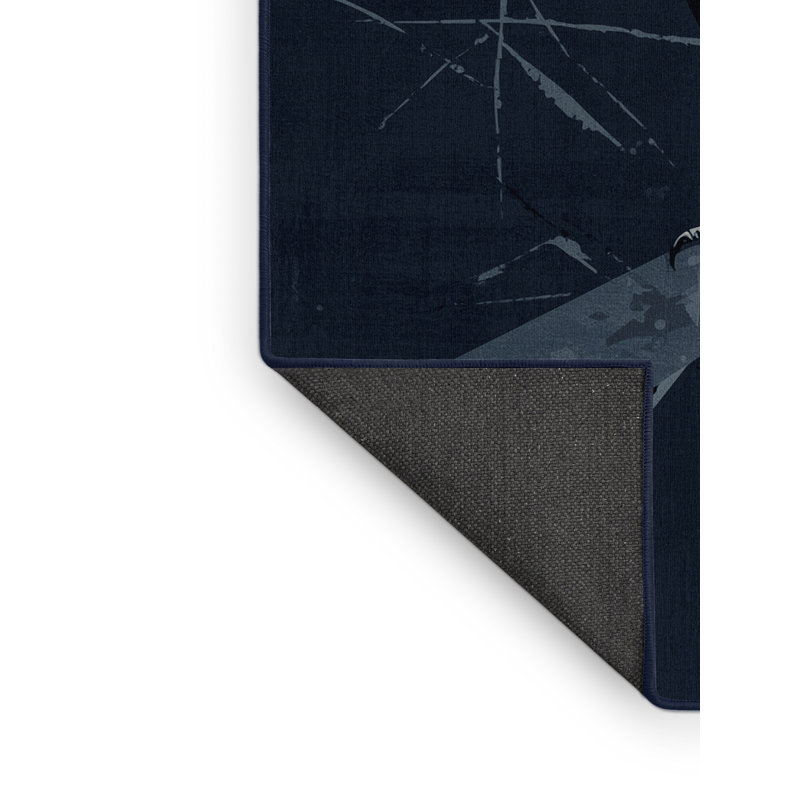 Soft Plush Feemster Halloween Modern & Contemporary Abstract Area Rug in Gray – Navy Binding, 5x8