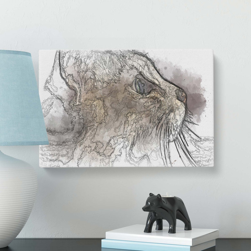 Curious Cat in Abstract - Wrapped Canvas, 35cm H x 50cm W x 3cm D