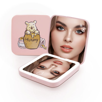Winnie the Pooh Hunny LED Compact Mirror with 2x Magnified Top Mirror, Winnie the Pooh Artwork Travel Mirror with Touch Sensor 