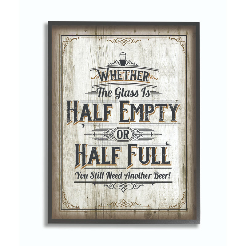 «Half Empty Beer Sign Bar Room Word Design», art textuel, H 20 po x l 16 po, Giclée encadrée noir minuit