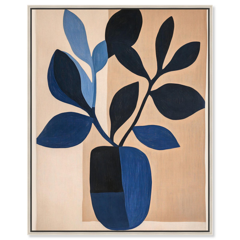 «Blue Matisse Jar II» par Art Remedy, Noir, H 21 po x l 17 po, Cadre flottant