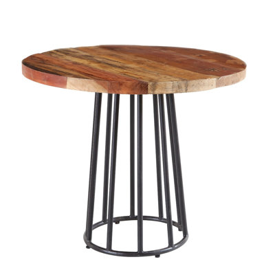Runolfson Round Solid Wood Top Metal Base Dining Table