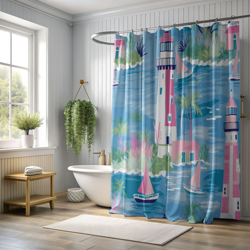 Rideau de douche 1 pièce Seaside Beacon Art, H 74 po x l 35 po