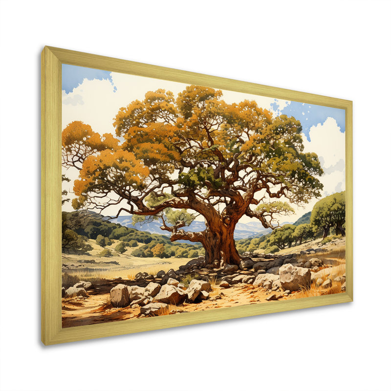 " Tree Oaks Simplicity ", Gold Single Picture Framed, 12" H x 20" W x 1" D